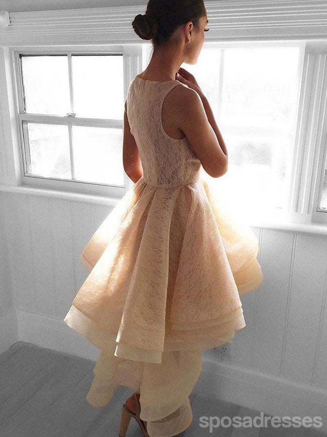 Elegant Champagne High-Low Lace Homecoming Dress - Affordable Short Prom Gown (Style CM590) | Perfect for Dances, Parties & Special Occasions