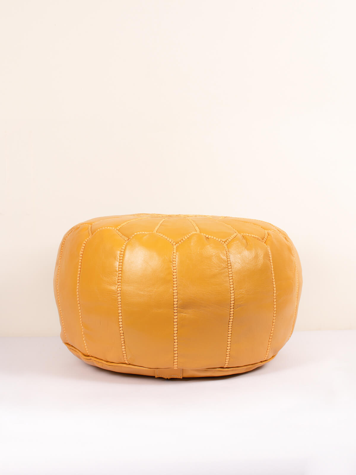 Handmade Moroccan Leather Pouffe Ottoman - Mustard Yellow Boho Chic Footstool for Living Room, Bedroom & Lounge Decor