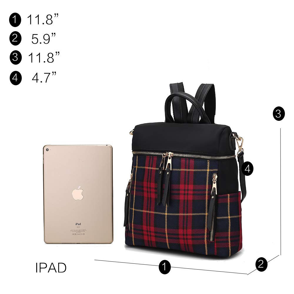 MKF Collection Nishi Plaid Waterproof Laptop Backpack - 15.6 Inch Travel Daypack with USB Charging Port, Durable Nylon School & Work Backpack for Men & Women - Perfect for Commuting, College & Business Trips