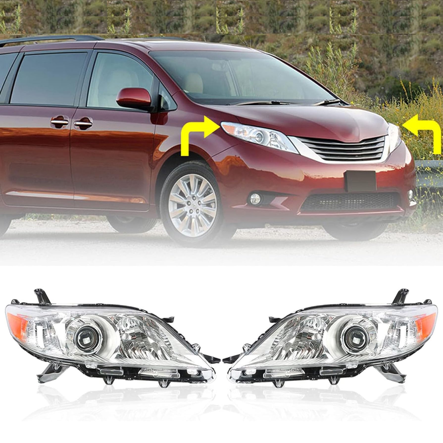 GXYWADY Halogen Headlights Assembly Replacement for Toyota Sienna 2011-2018 - Left & Right Headlamps Pair (Driver & Passenger Side) | Perfect for Night Driving & Enhanced Visibility