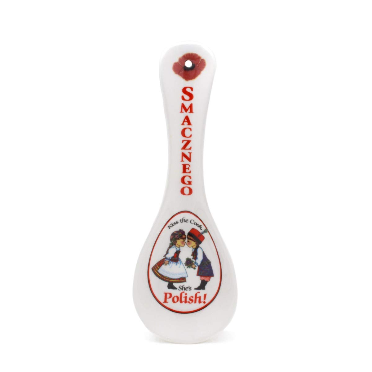 E.H.G - Decorative Ceramic Spoon Rest for Stove Top | Kitchen Essentials & Utensil Holder | Polish 'Smacznego' Design | Perfect for Cooking, Serving & Kitchen Decor | 1 x 3.5 x 10 Inches