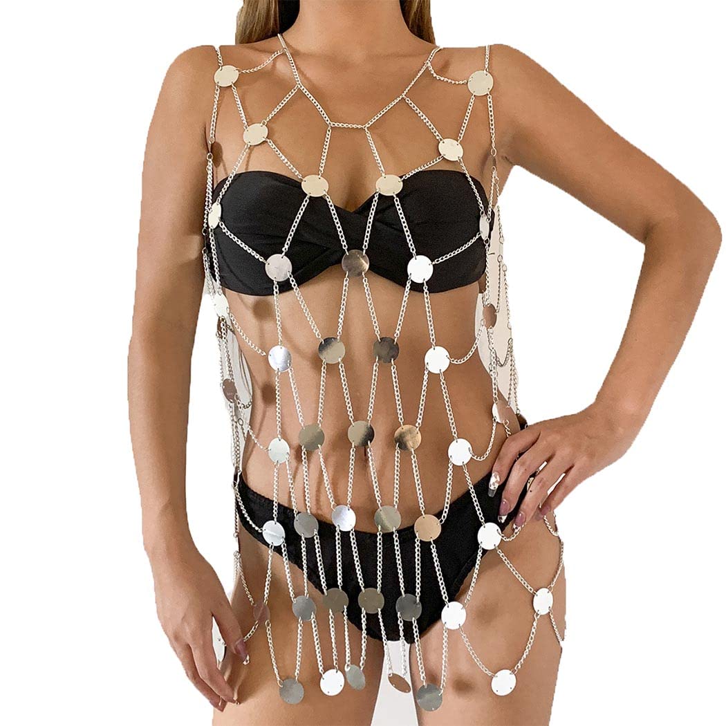 ASOOLL Sequins Body Chain Bra - Layered Chest Chain Bikini Jewelry for Women | Fashionable Beach & Rave Accessories | Perfect for Pool Parties, Music Festivals & Summer Vacations
