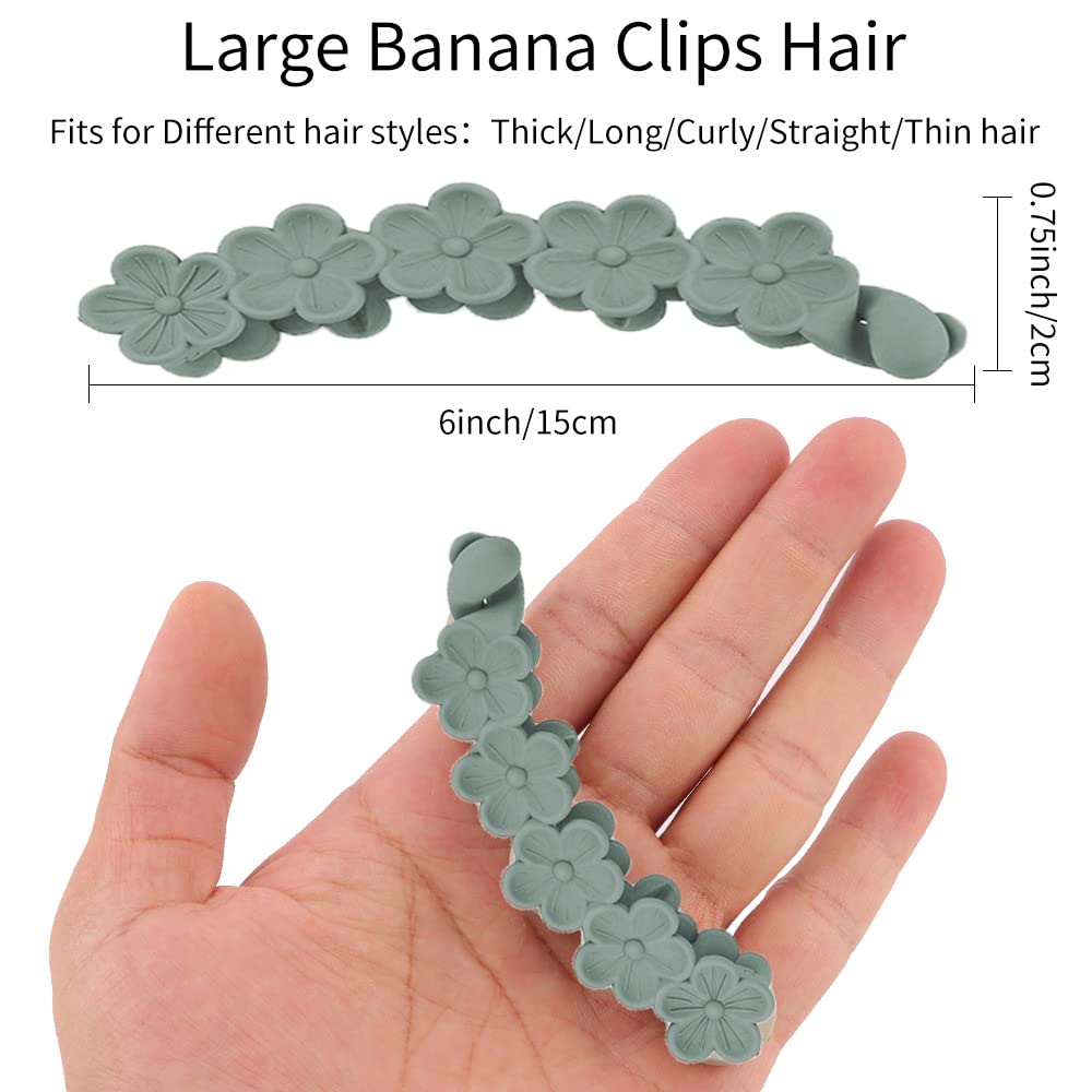 6 Pack Non-Slip Banana Hair Clips for Women - Thick Flower Hair Accessories for Ponytails & Fine Hair - Perfect for Daily Wear, Weddings & Special Occasions