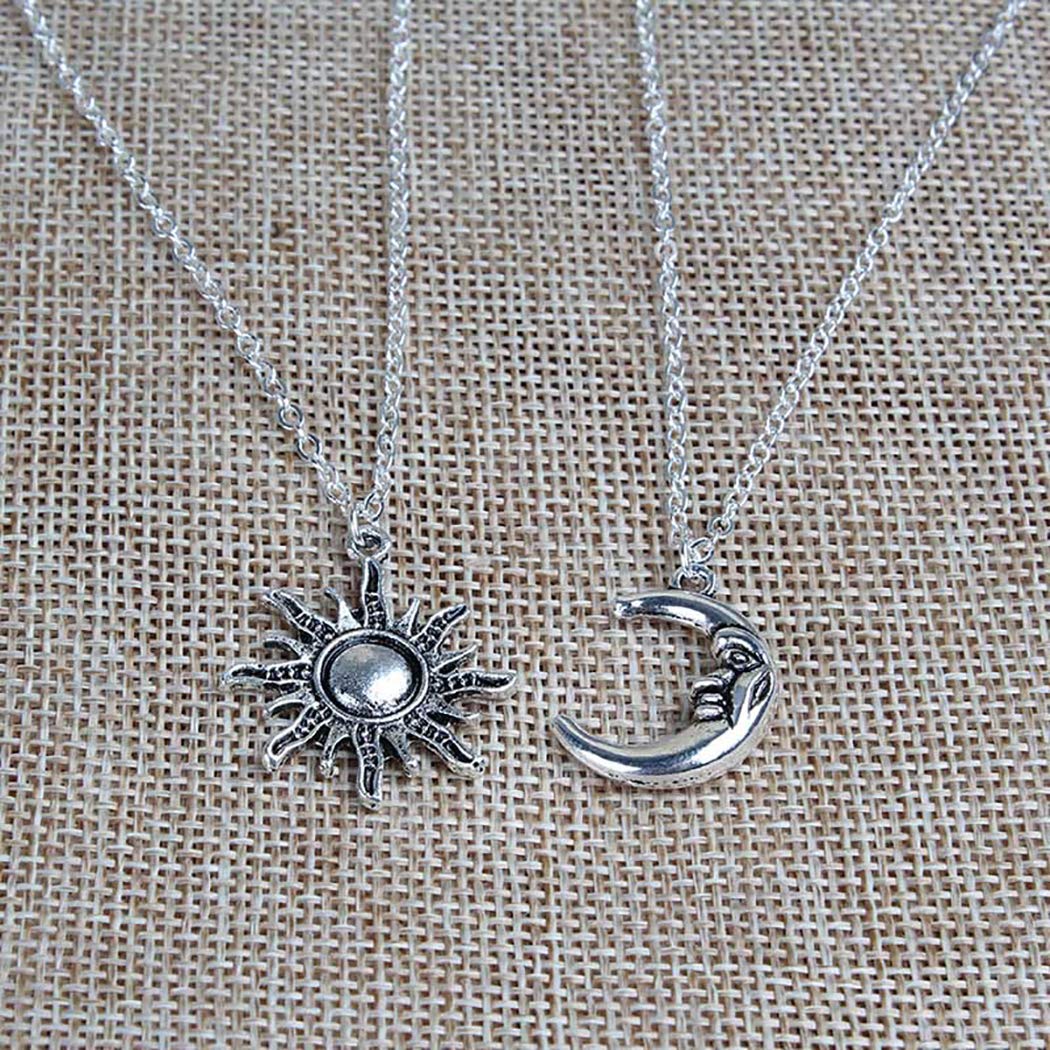 2 Pcs Sun and Moon Necklace Set - Best Friend Necklaces for Women, Celestial Crescent Moon & Sun Charm Jewelry, Valentine's Day Gift for Her, BFF Matching Necklaces for Couples, Sisters & Best Friends | Perfect for Anniversaries, Birthdays & Friendship Day Gifts