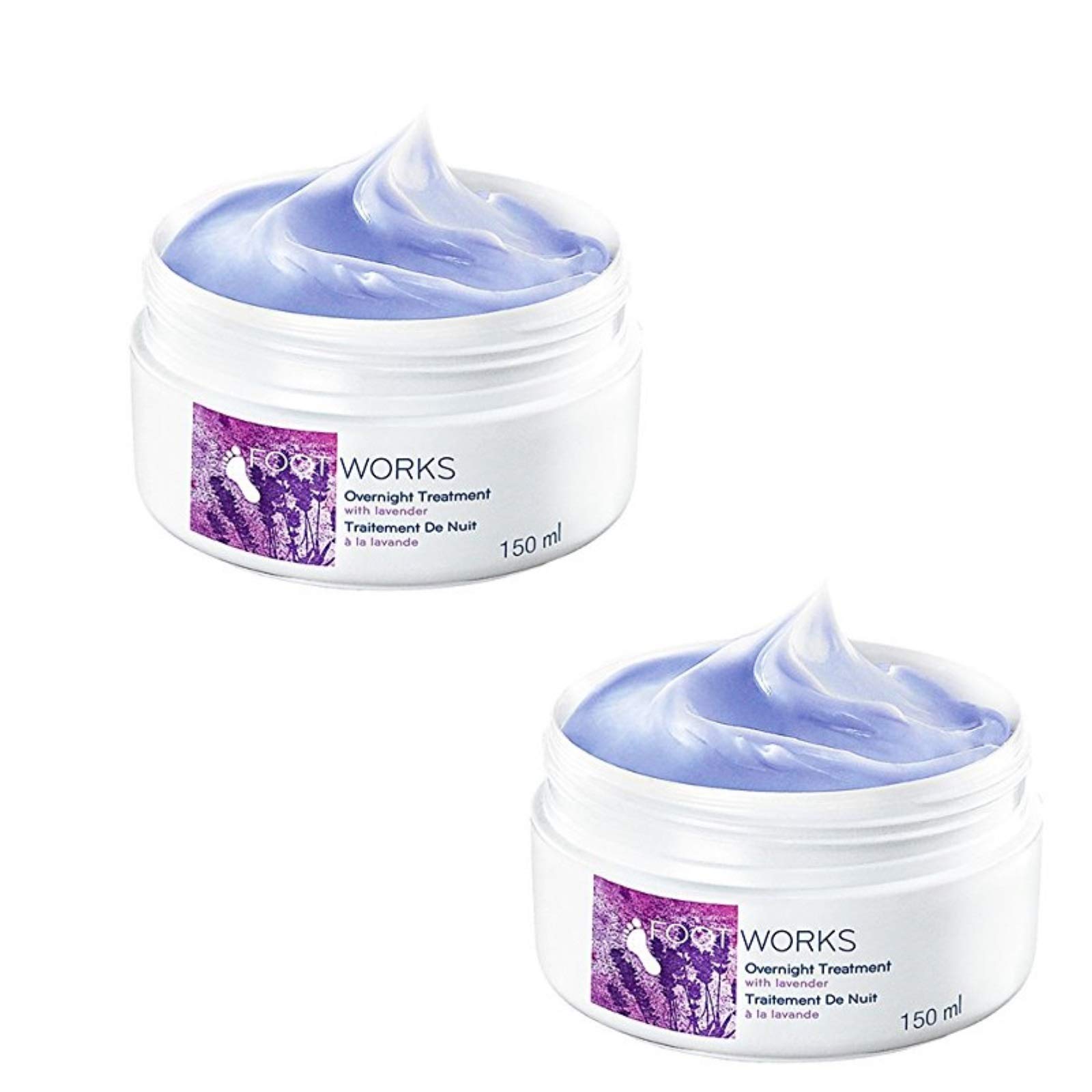 2 Pack Avon Foot Works Overnight Massage Cream - Lavender Scented Foot Care for Dry Cracked Heels, 150ml Each | Moisturizing & Relaxing Foot Cream for Night Use, Spa Treatment at Home