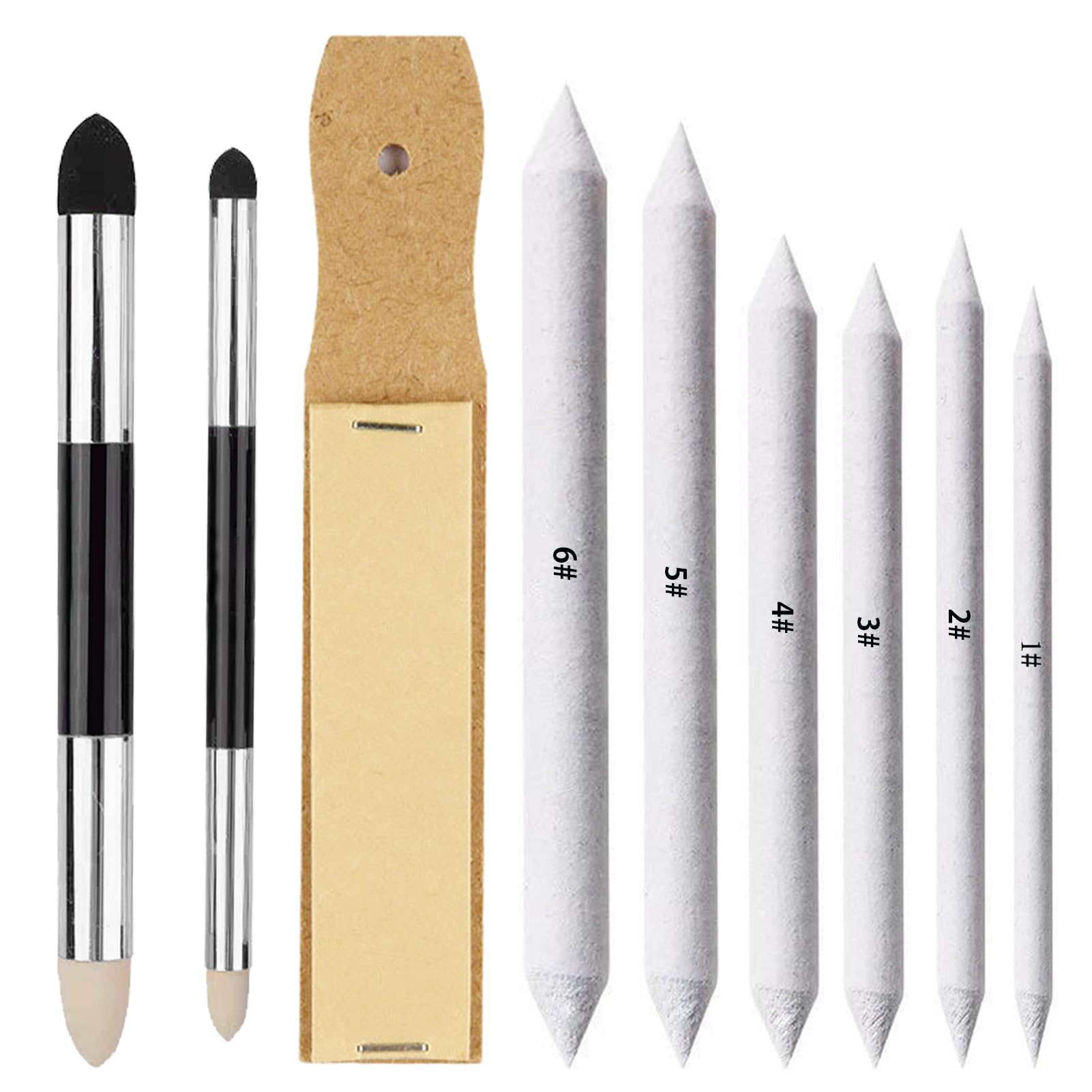 9pcs Blending Stumps & Tortillions Set with Sponge Pens & Sandpaper Sharpener - Washable Reusable Art Blenders for Charcoal Sketch Drawing - Perfect for Artists, Students & Professional Sketching