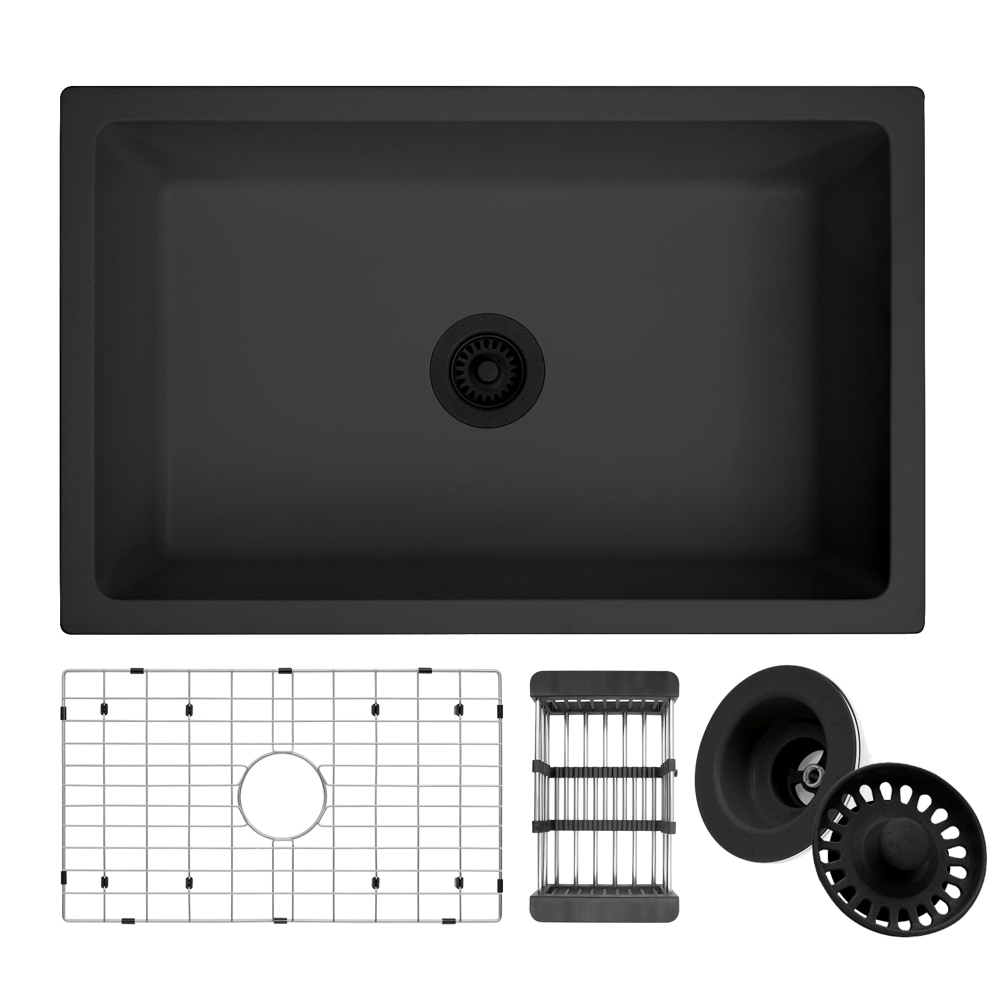 30 Inch Undermount Kitchen Sink - Matte Black Granite Composite Single Bowl with Accessories | Perfect for Modern Farmhouse & Contemporary Kitchen Designs