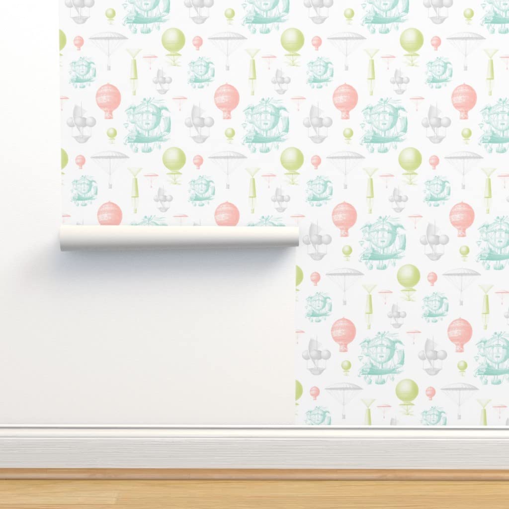 Vintage Hot Air Balloon Peel & Stick Wallpaper - 12ft x 2ft Removable Self-Adhesive Wallpaper for Nursery, Kids Room, Bedroom & Home Decor - Gender Neutral Design by Spoonflower - Perfect for DIY Wall Covering, Accent Walls & Room Makeovers