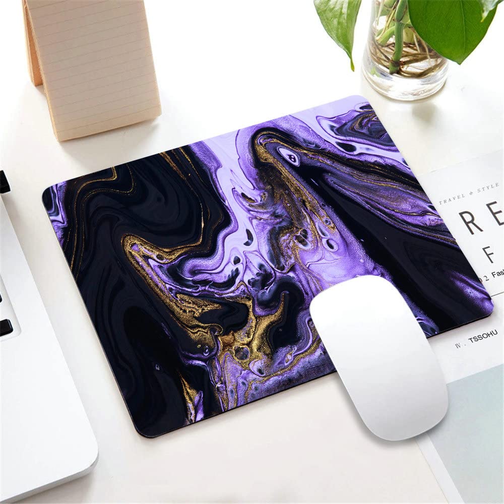 Premium Black Purple Gold Marble Mouse Pad - Non-Slip Rubber Base Gaming & Office Mouse Mat (9.5
