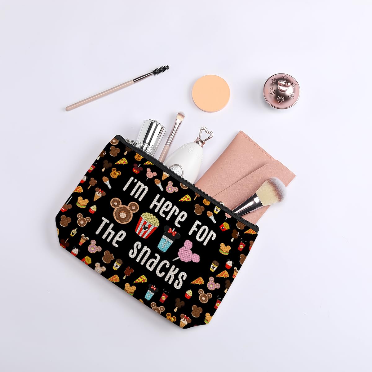 Magic Kingdom Lover Gift - Halloween Snacks Cosmetic Bag for Travel, Cute Toiletry Pouch for Girls & Teens - Makeup Organizer Zipper Pouch (Black) - Perfect for School, Parties & Vacation Essentials