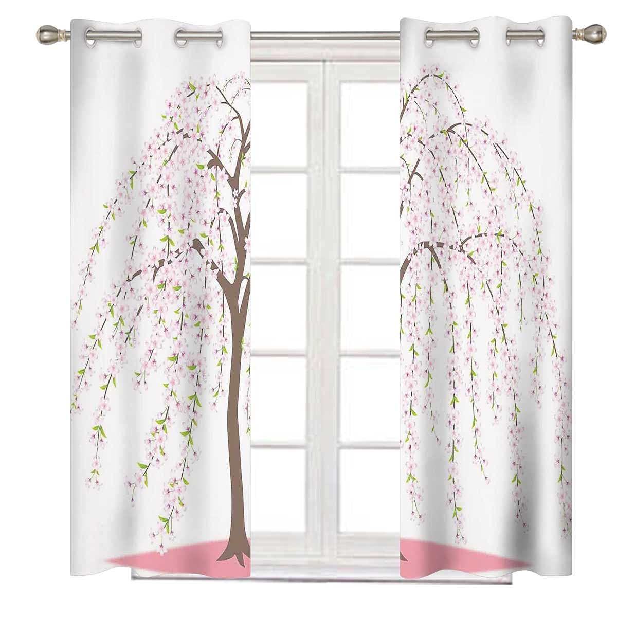 Blackout Curtains 72 Inches Long - Floral Oriental Window Drapes for Bedroom & Living Room (2 Panels, 84x72 Inch) - Perfect for Light Blocking, Privacy & Home Decor