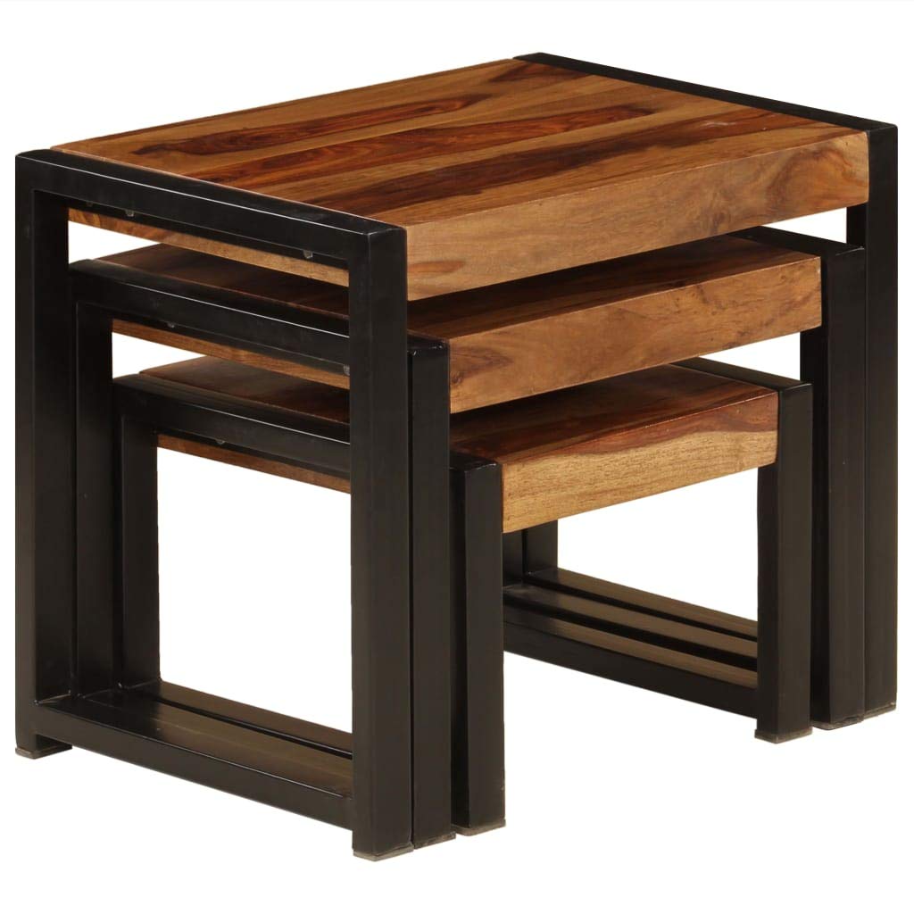 CHARMMA 3-Piece Solid Sheesham Wood Nesting Tables Set - Modern Side Tables for Living Room, Bedroom & Office - Space Saving Home Decor Furniture