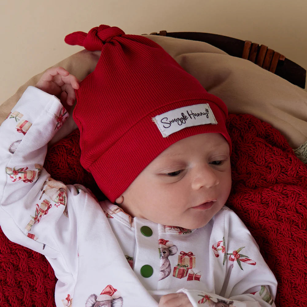 Snuggle Hunny Organic Ribbed Knotted Beanie - Soft Winter Hat for Women & Men - Red - Perfect for Cold Weather, Outdoor Activities & Fashion