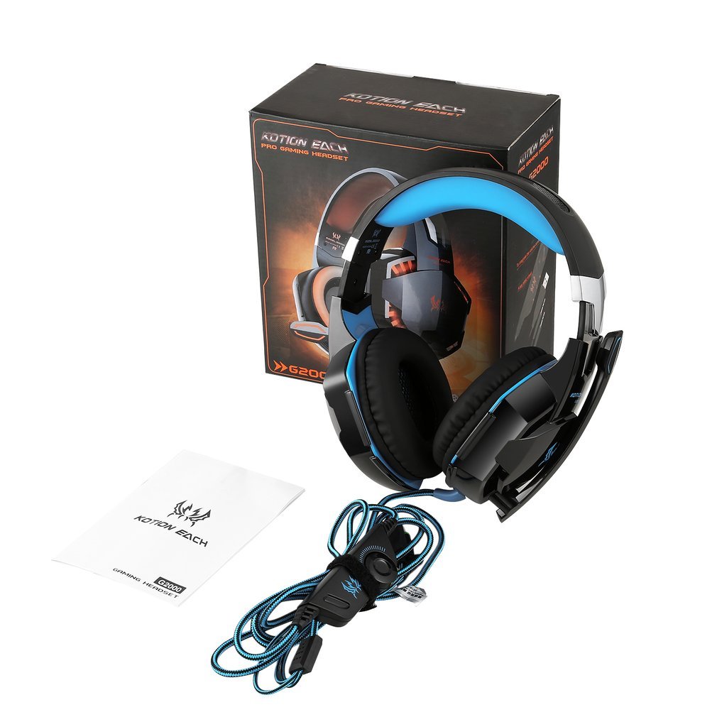 Premium PC Gaming Headset with Noise Cancelling Mic - 3.5mm Stereo Over-Ear Headphones for PC, Laptop & Mobile - LED Lights, USB Cable, Rotary Volume Control & Mic Mute - Perfect for Gaming, Streaming & Online Meetings (Black & Blue)