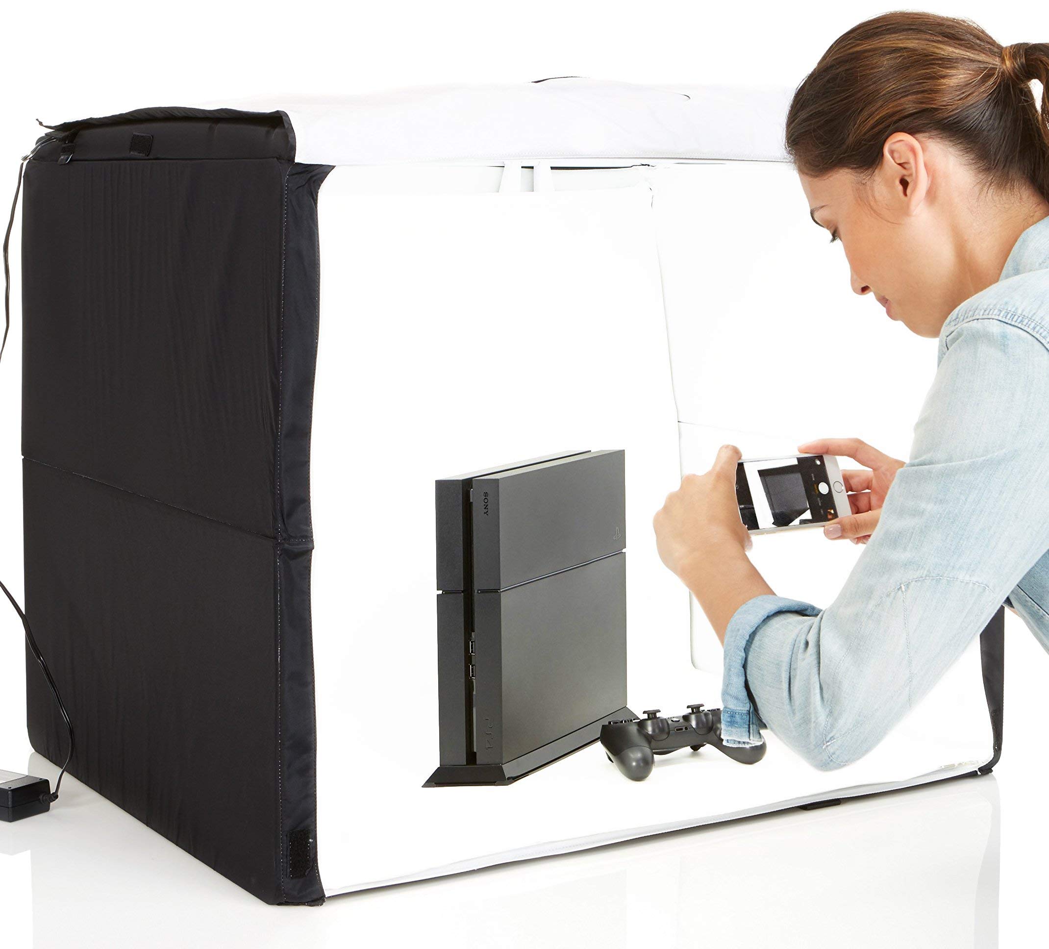 AmazonBasics 25x30x25 Inch Portable Foldable Photo Studio Box with LED Lights - Professional Lighting for Product Photography, Perfect for eBay, Etsy & Small Business | Includes UBeesize Tripod S with Wireless Remote for Smartphones, Cameras & GoPros - Ideal for Content Creators & Social Media