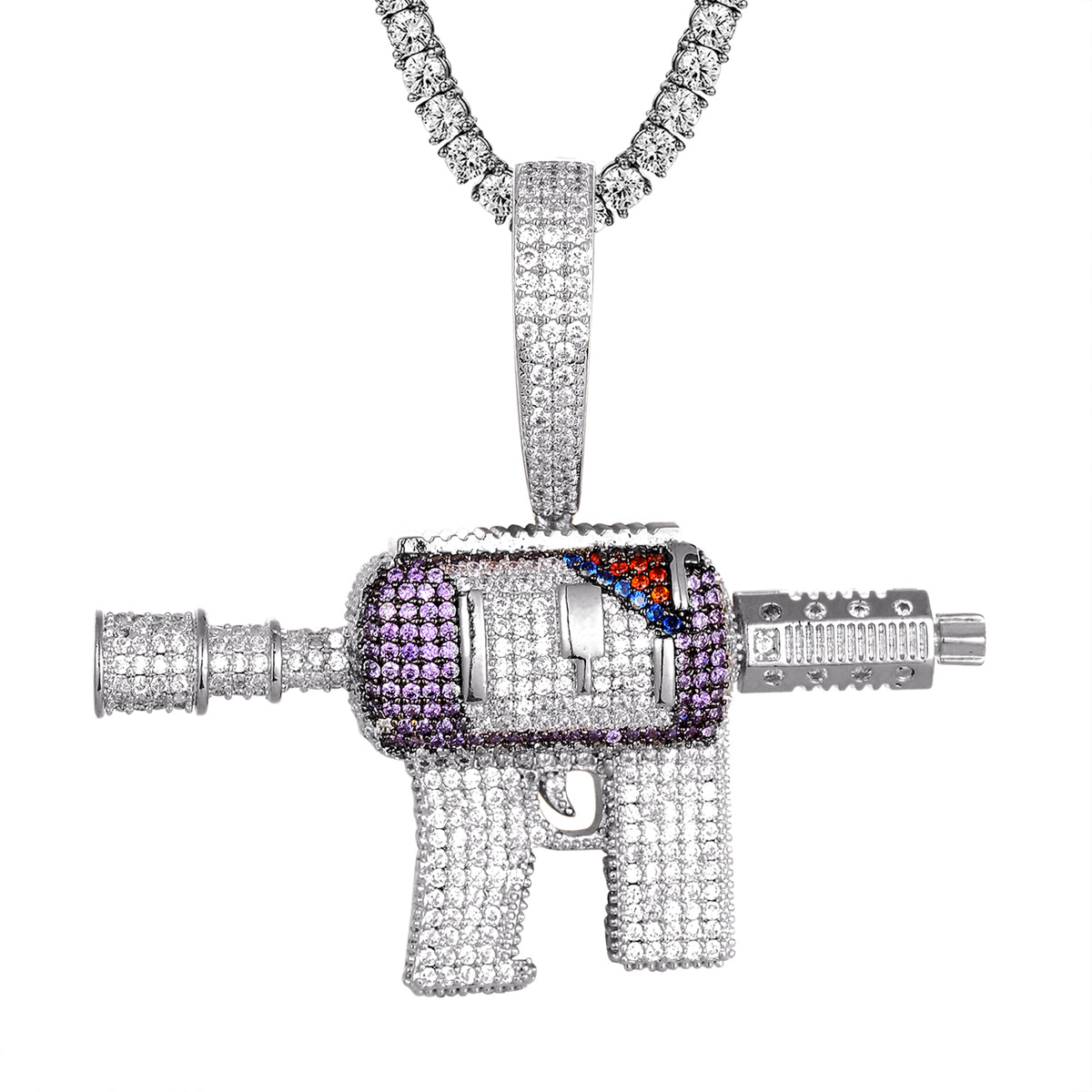 Men's Sterling Silver Gun Pendant - Icy Hip Hop Jewelry for Custom Chains & Necklaces | Perfect for Rappers, Streetwear Fashion & Urban Style