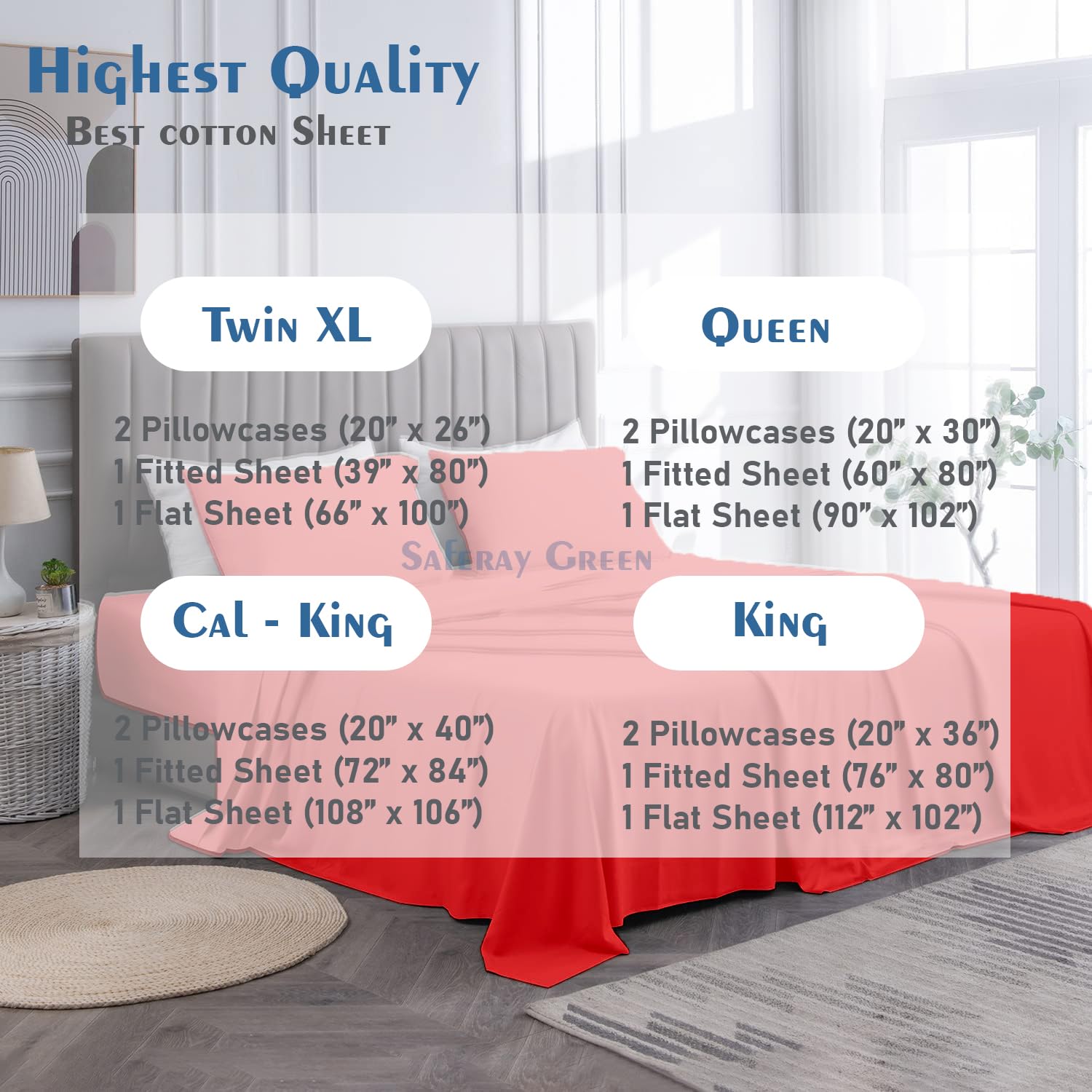 Luxury 4-Piece California King Size Sheet Set - 100% Organic Cotton, 800 Thread Count, Ultra Soft & Breathable, Deep Pocket Fits 8-12