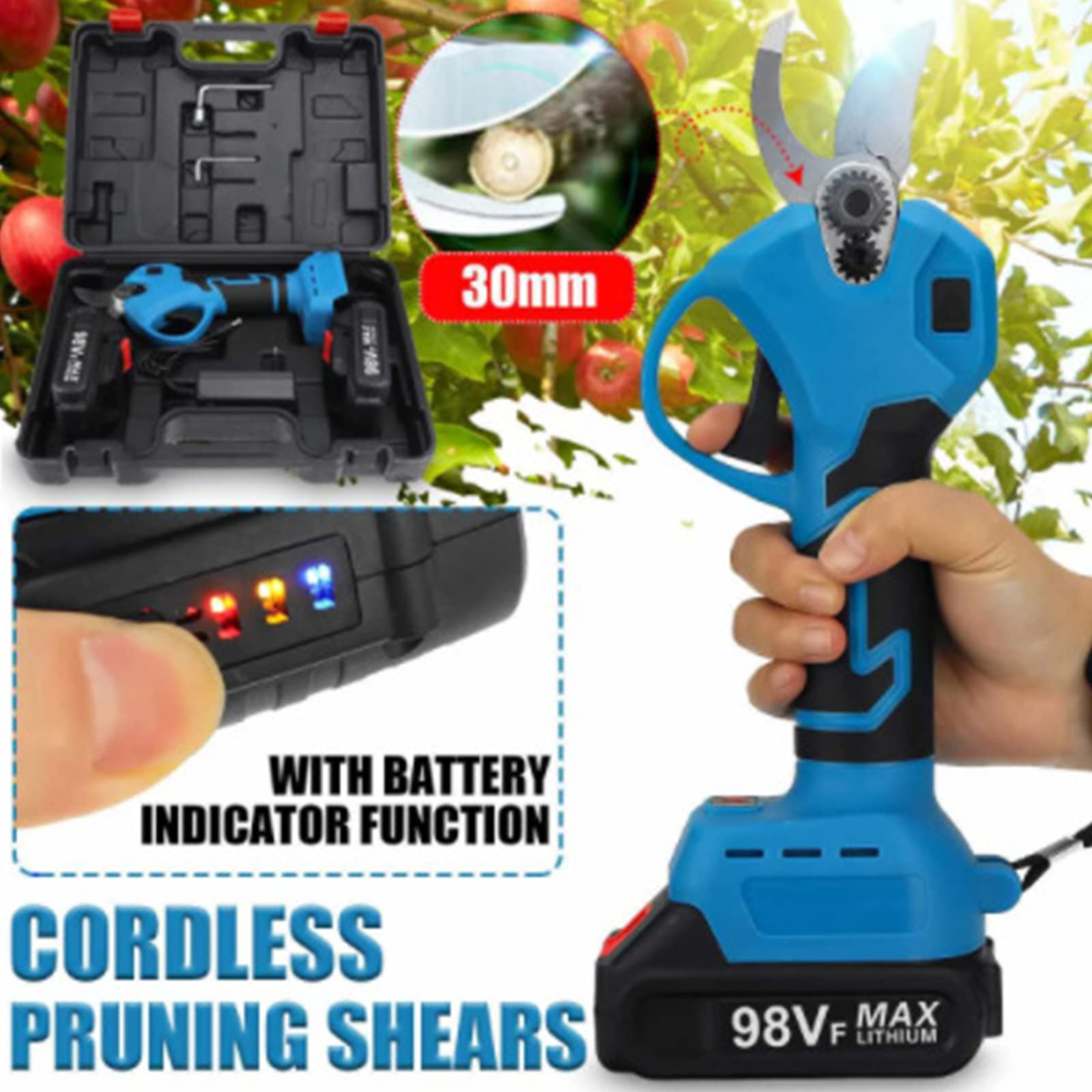 Professional Electric Pruning Shears - Cordless Battery Powered Pruner with 1.2 Inch Cutting Diameter, 2Ah Rechargeable Lithium Battery - Perfect for Gardening, Landscaping, Tree Trimming & Vineyard Maintenance