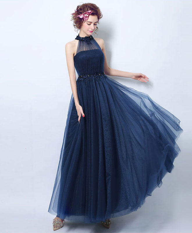 Elegant Blue Tulle Tea-Length Prom Dress | Formal Evening Gown for Women | Perfect for Homecoming, Dances & Special Occasions