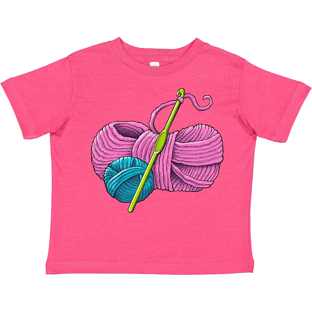 Inktastic Blue and Pink Yarn with Crochet Hook Toddler T-Shirt - Soft Cotton Baby Tee for Craft Lovers & DIY Enthusiasts - Perfect for Playdates, Birthday Gifts & Family Photos