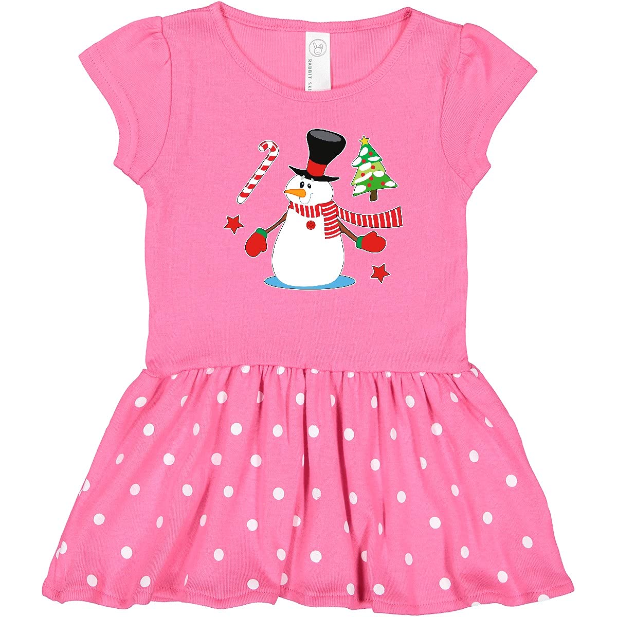 Inktastic Top Hat Snowman with Christmas Tree and Candy Cane Toddler Dress - Cute Holiday Outfit for Christmas Parties & Family Photos