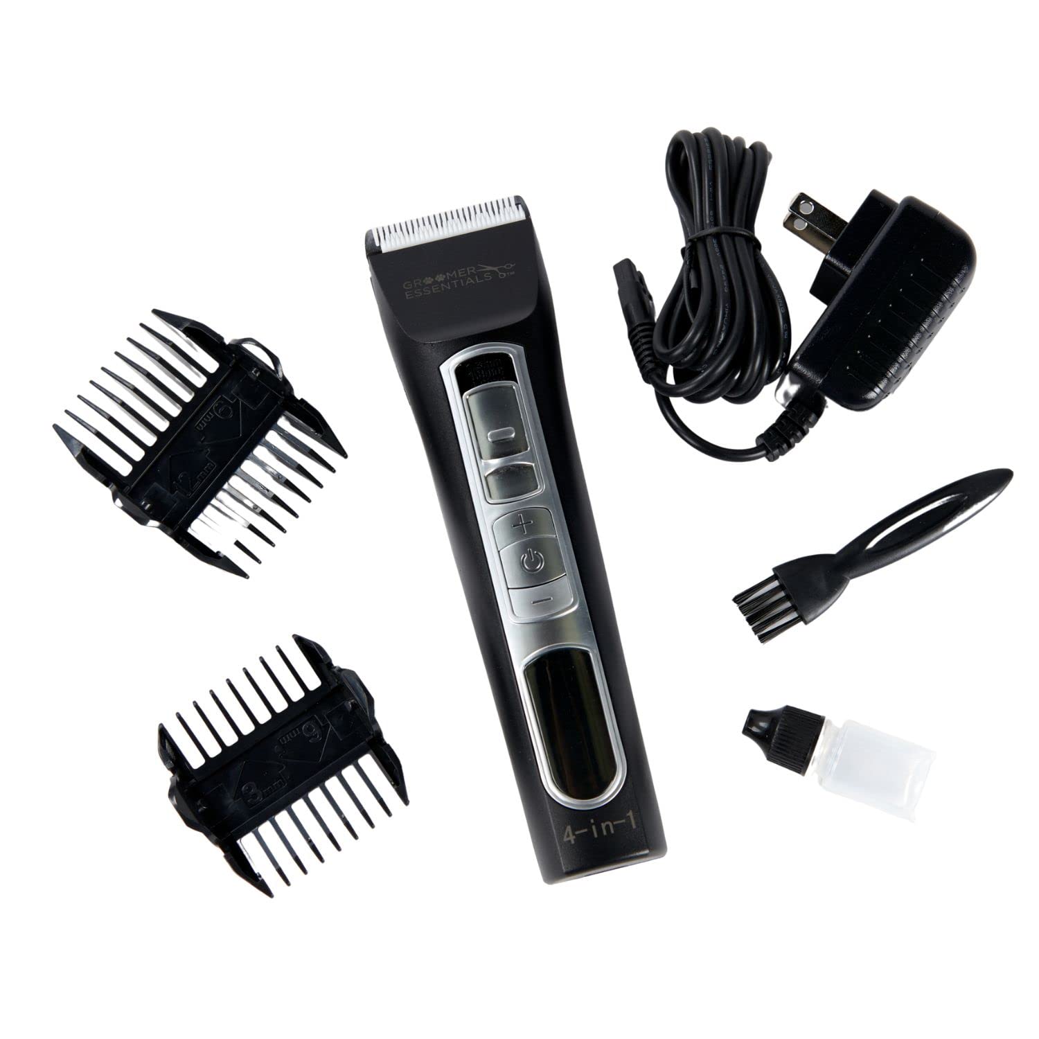 4-in-1 Hair Clipper Kit with 5 Speed Settings & 4 Adjustable Lengths - Includes 2 Guide Combs, Cleaning Brush, Blade Oil & USB Charging Cord - Perfect for Home Haircuts, Beard Trimming & Pet Grooming