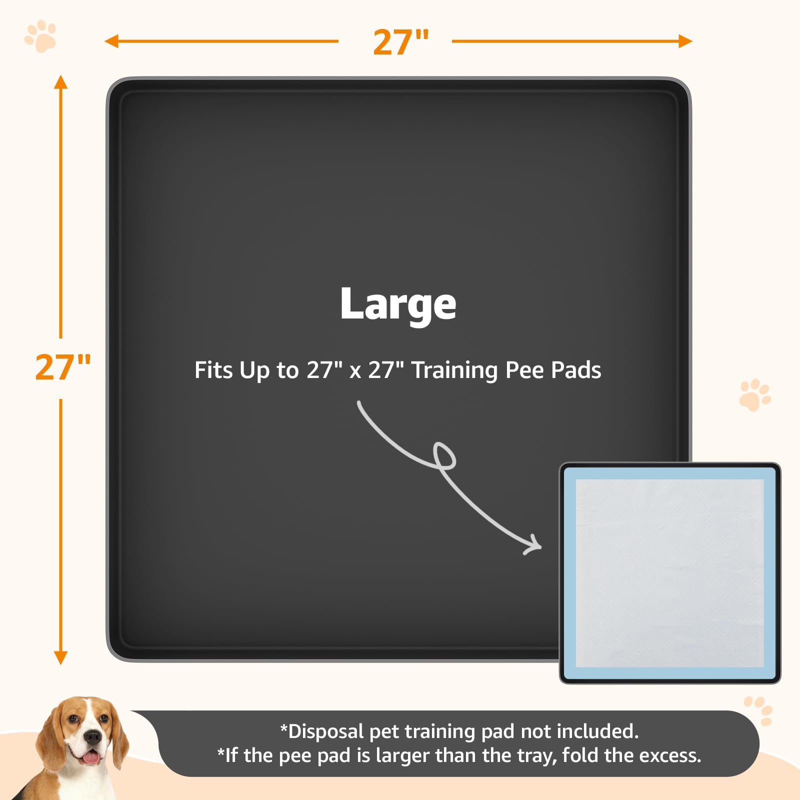 LOOBANI Large Dog Pee Pad Holder - Non-Slip Silicone Puppy Training Mat Tray with 4 Secure Clamps for Indoor Potty Training - Fits 27