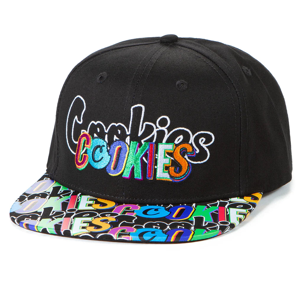 Cookies On The Block Snapback Hat - Embroidered Applique Art & Full Printed Brim - Stylish Streetwear Accessory for Urban Fashion & Hip Hop Culture