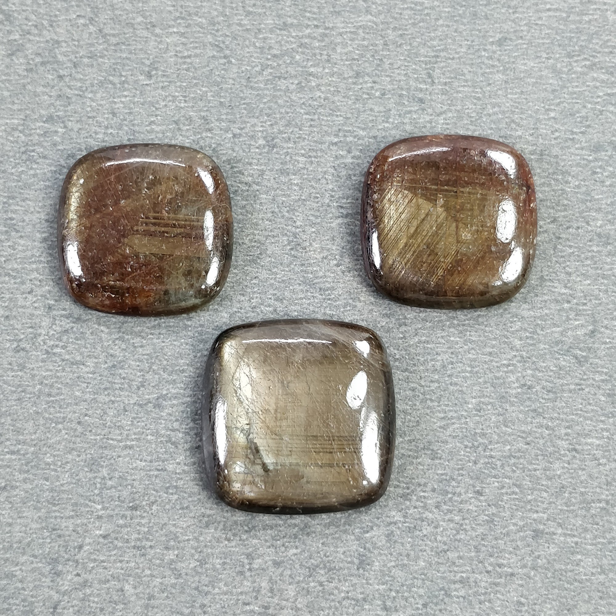 Natural Untreated Golden Brown Chocolate Sapphire Gemstone Cabochon - 46.60cts Cushion Shape (16.5mm x 18mm, 3pcs) for Jewelry Making, DIY Crafts & Collection