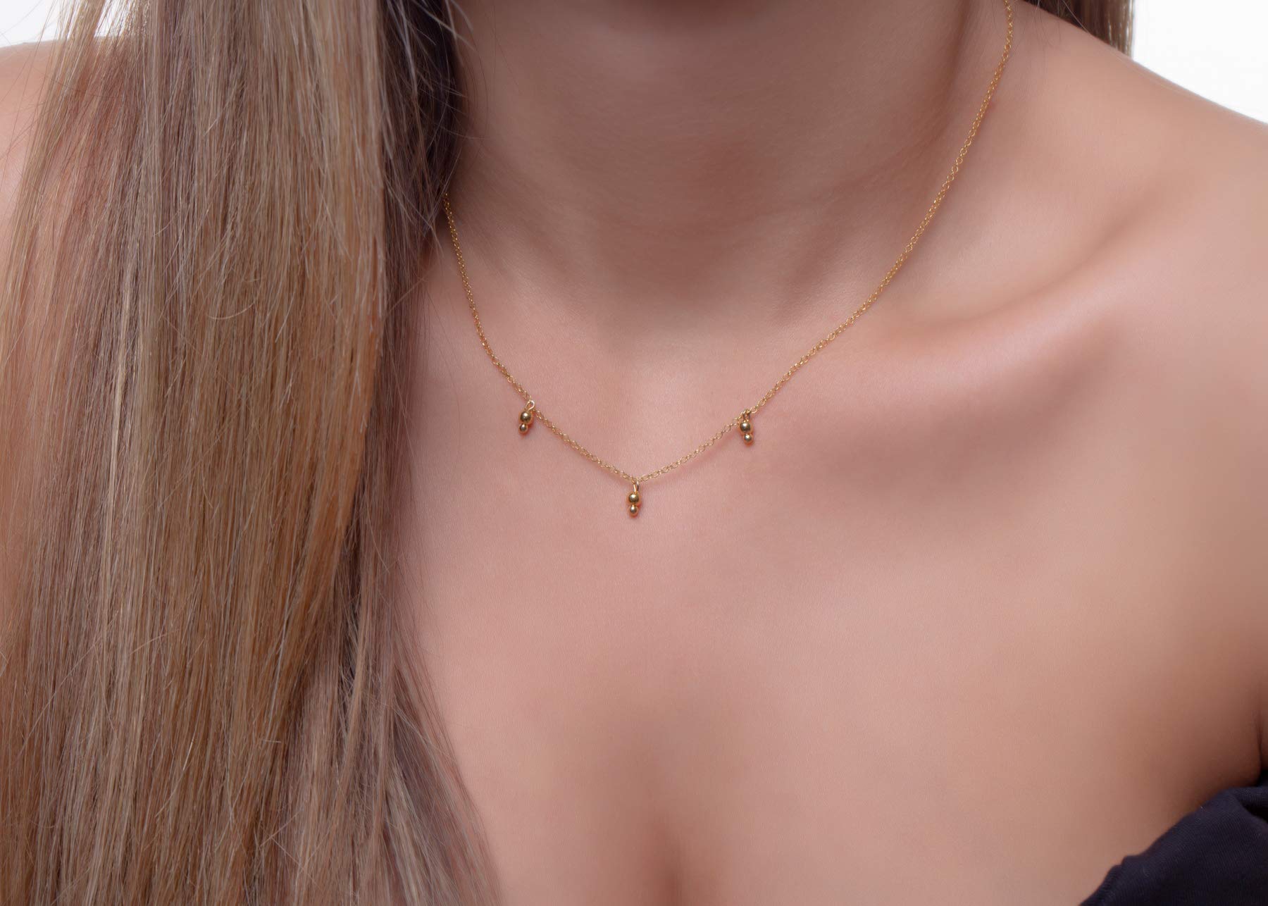 Elegant Jewelry Box DUTY-FREE 3 Ball Necklace - Dainty Solid Gold Ball Necklace, Three Ball Pendant Necklace, Symbolic Boho Gift for Women - Perfect for Weddings, Anniversaries & Everyday Elegance