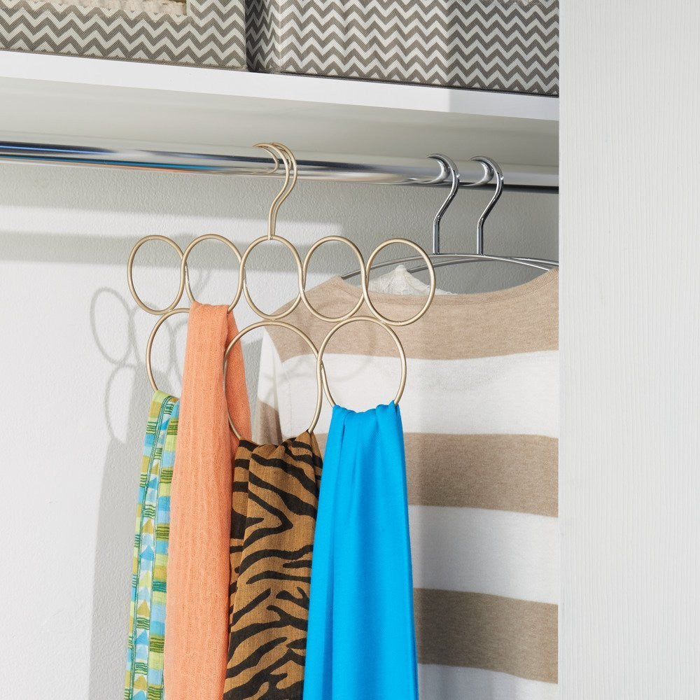 Classic 8-Loop Scarf Organizer - Pearl Champagne Color | Stylish Scarf Storage for Closet, Dresser & Travel Accessories