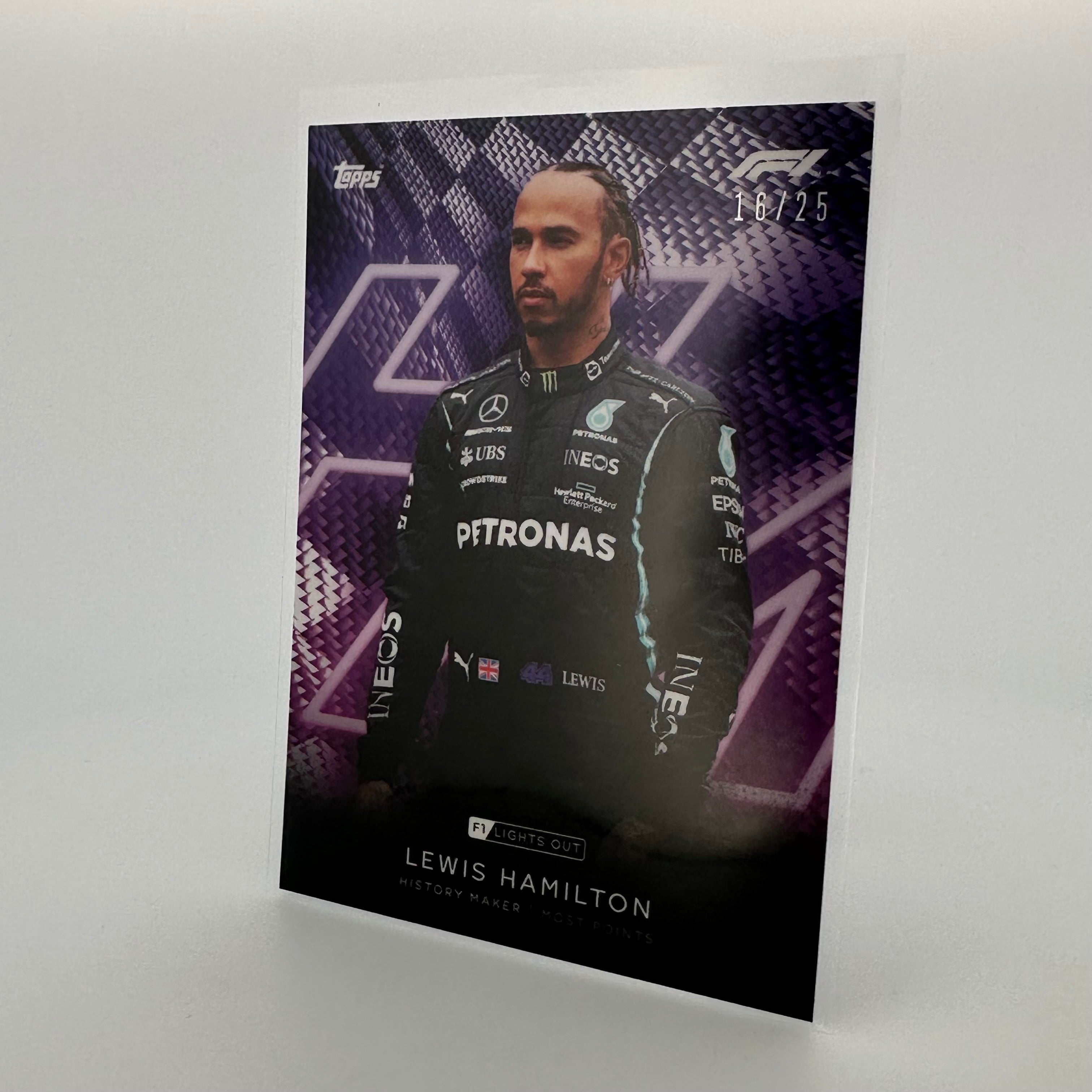 16/25 Lewis Hamilton History Maker Purple Parallel - Limited Edition F1 Racing Collectible for Fans & Memorabilia Enthusiasts