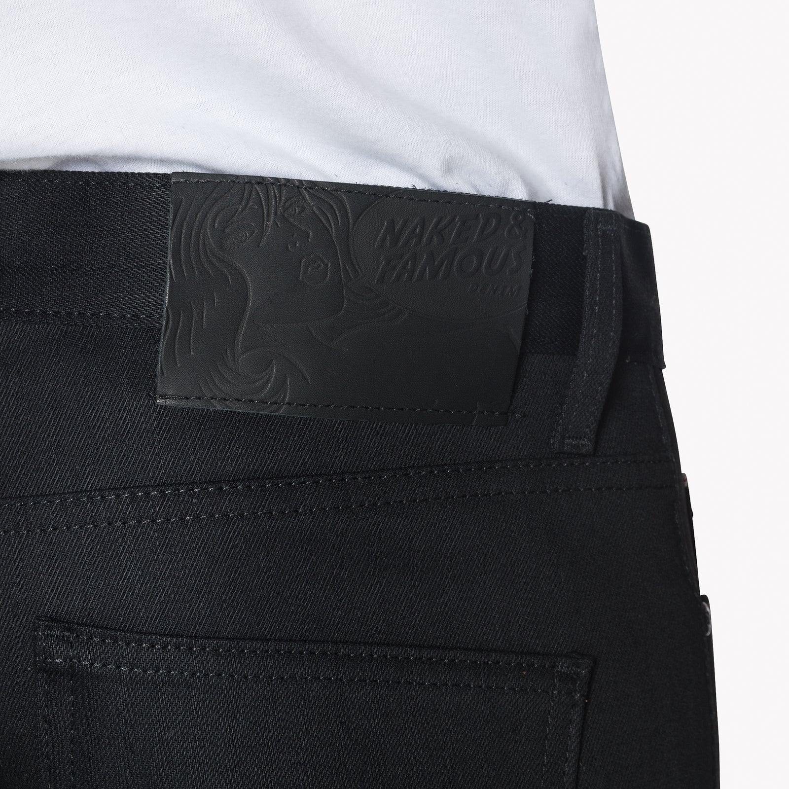 Naked & Famous Black Cobra Stretch Selvedge Denim Jeans - Weird Guy Fit for Men | Raw Japanese Selvedge Jeans | Perfect for Casual Wear & Street Style