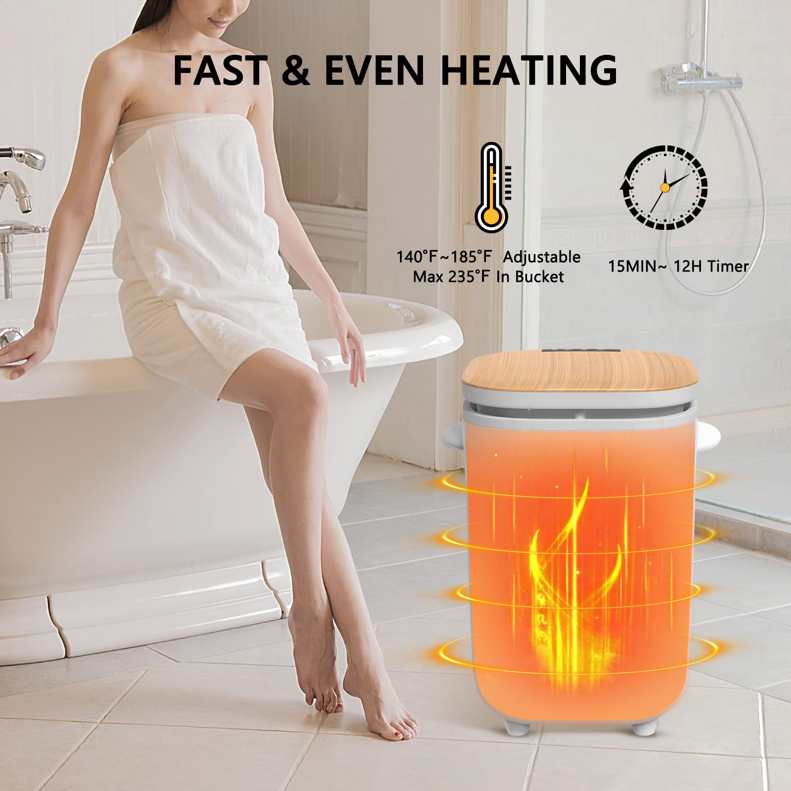40L Luxury Towel Warmer Bucket with UV Lamp, LED Display, Fragrance Disc Holder & Adjustable Timer - Spa, Bathroom & Pool Accessories for Hotels, Salons & Home Relaxation (Wooden)