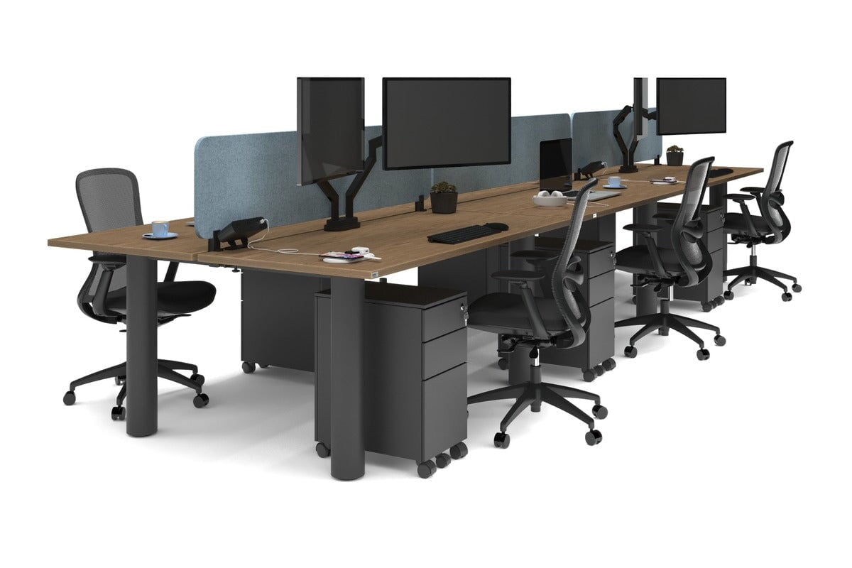 Quadro Cylinder Leg 6-Person Office Workstation Desk [1800L x 700W] - Modern Collaborative Workspace Solution for Team Meetings & Office Productivity