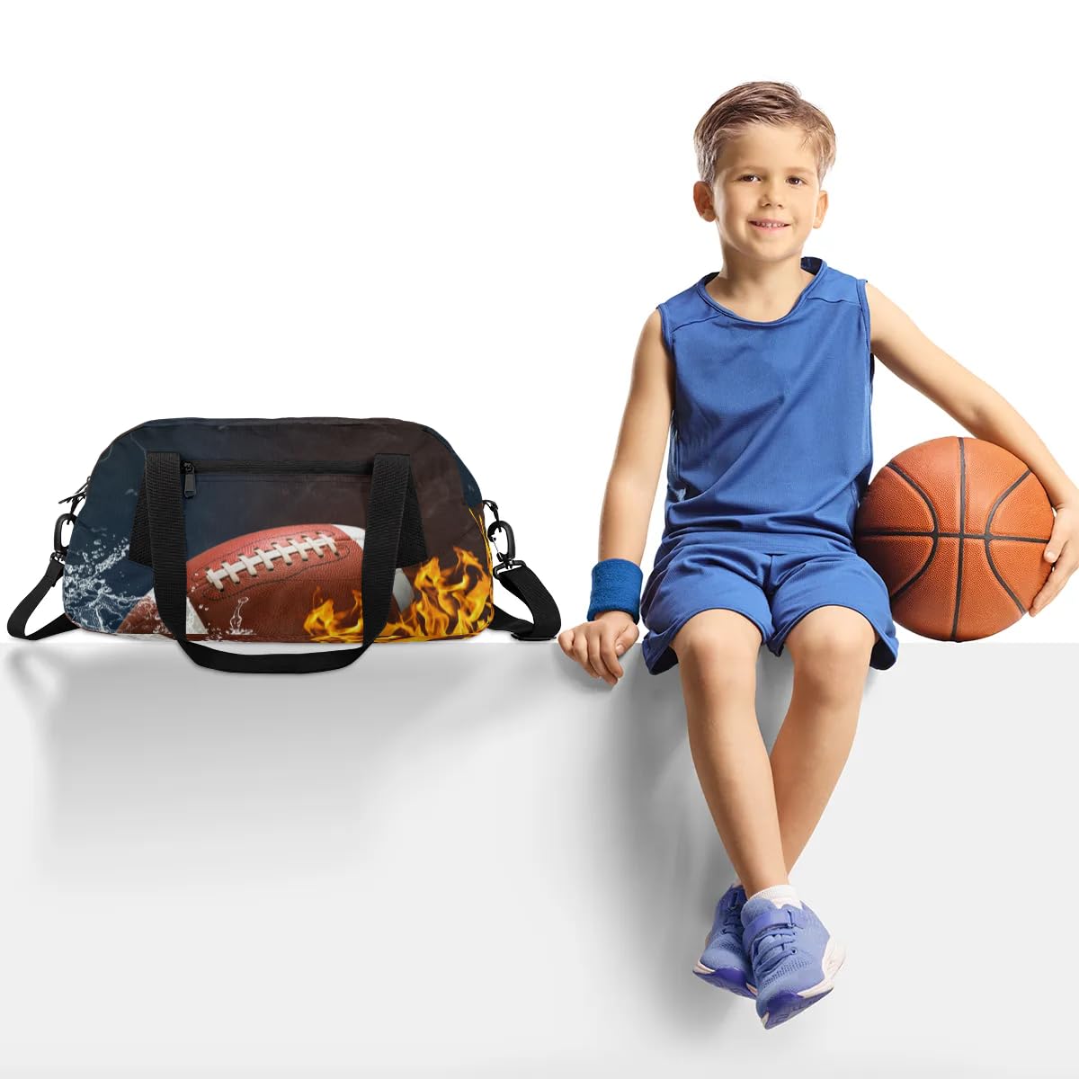 Kids Football Duffle Bag for Boys & Girls - Small Overnight Travel, Sports & Gym Weekender Carry-On Tote - Perfect for School, Soccer Practice, Weekend Trips & Sports Tournaments