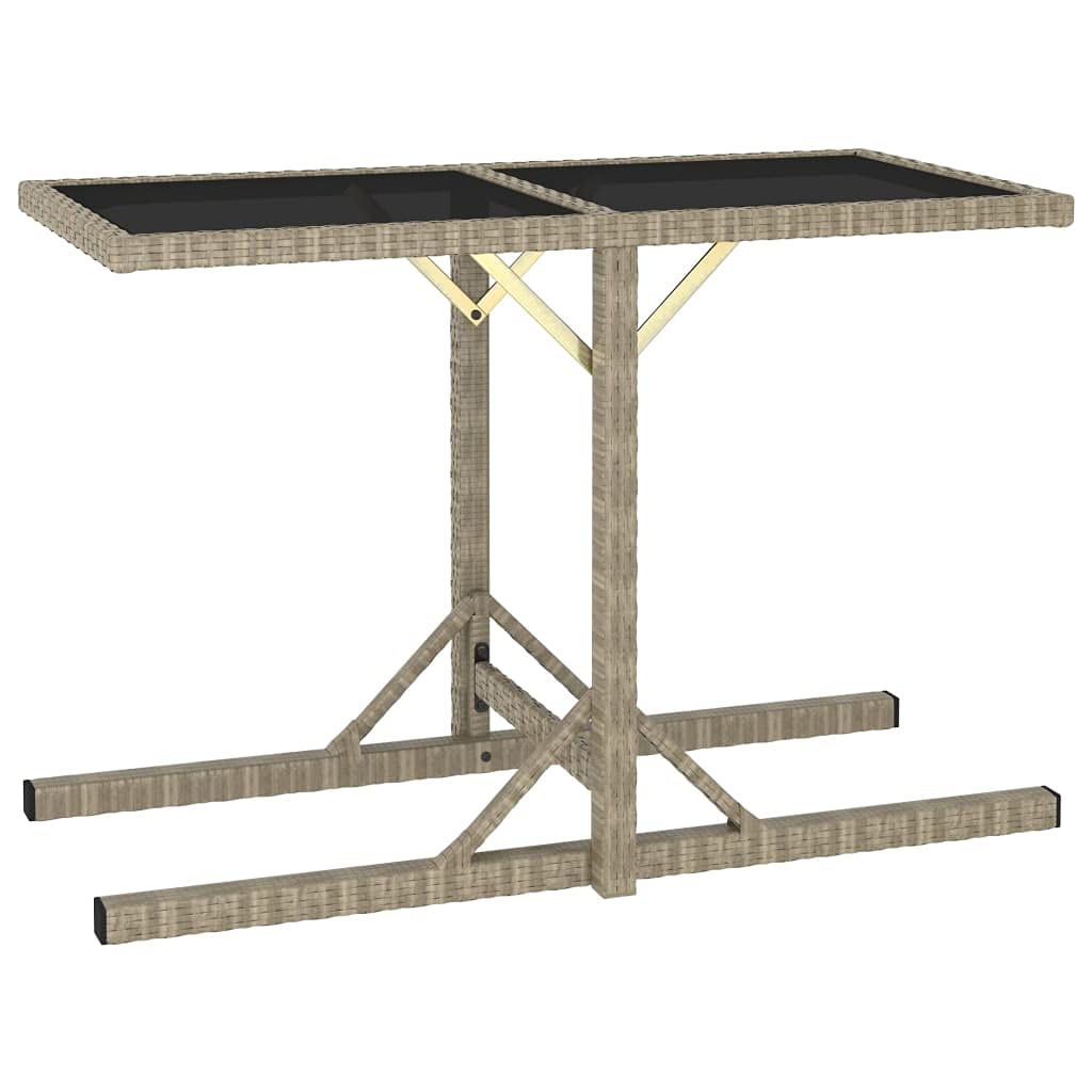 Beige PE Rattan Patio Table with Glass Top - Outdoor Garden Dining Set for Picnic, Backyard, and Terrace Use