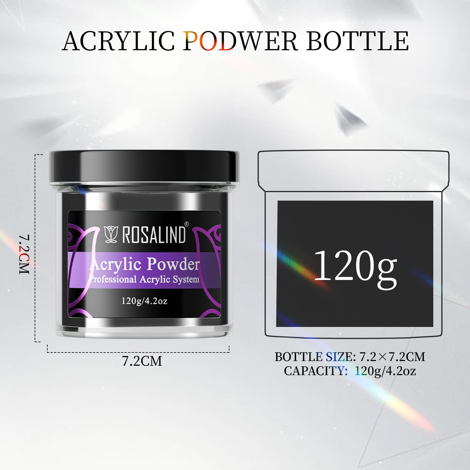 ROSALIND 120g Black Acrylic Nail Powder for Professional Nail Extensions - No UV Lamp Needed, Dries Naturally | Perfect for Salon, DIY Manicures & Acrylic Nail Art
