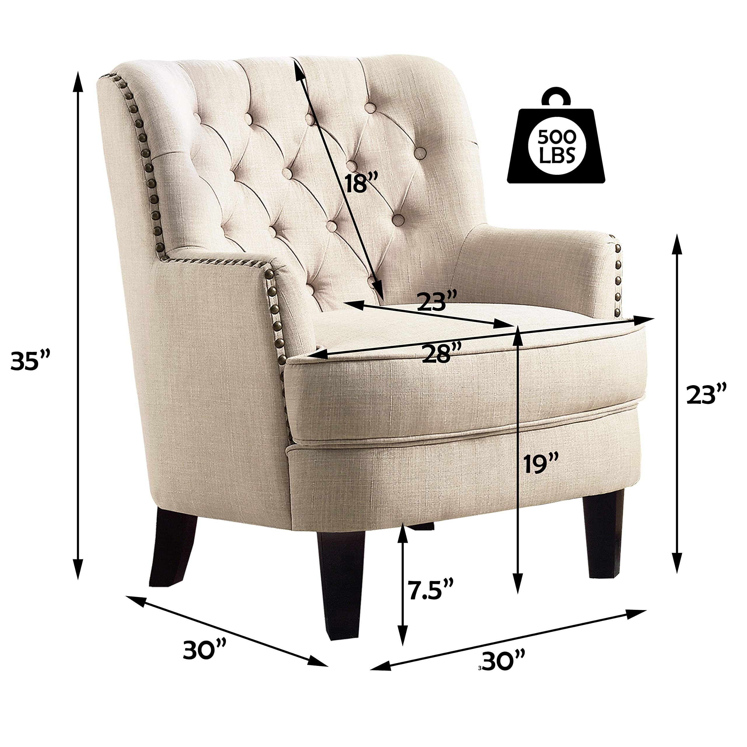 Rosevara Atlas Accent Chair - Modern Linen Natural Living Room Armchair, Comfortable Reading Chair for Bedroom or Lounge - Perfect for Relaxing, Reading & Small Spaces