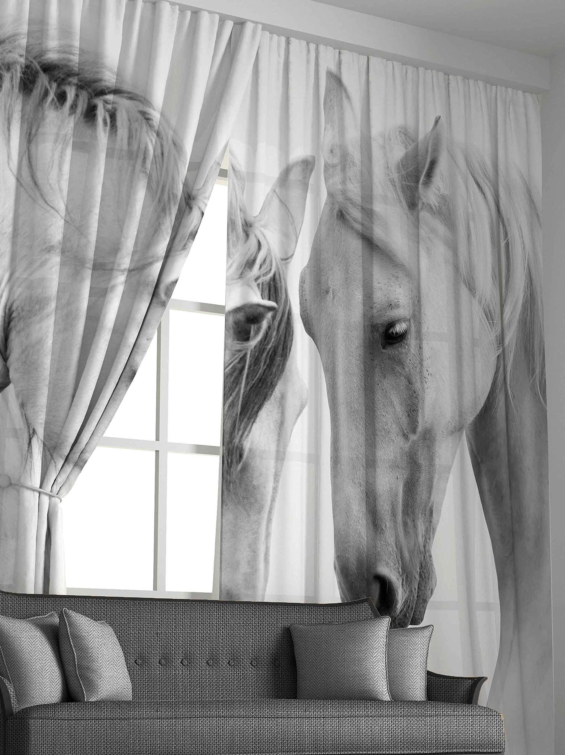 Galloping Horses 3D Window Curtains for Bedroom & Living Room - 52x90 Inch Wild Animal Print Drapes, Farmhouse Decor for Boys, Girls & Couples - Perfect for Wildlife Theme, Kids Room & Country Style Homes