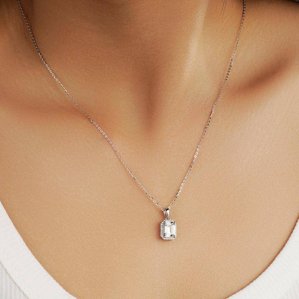 2 Carat Halo Emerald Cut Diamond Pendant Necklace - Elegant Jewelry for Weddings, Anniversaries & Special Occasions