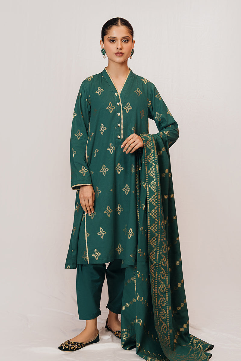MEADOW GREEN 3-PIECE JACQUARD SUIT SET FOR WOMEN | ELEGANT FORMAL WEAR | PERFECT FOR WEDDINGS, OFFICE & SPECIAL OCCASIONS