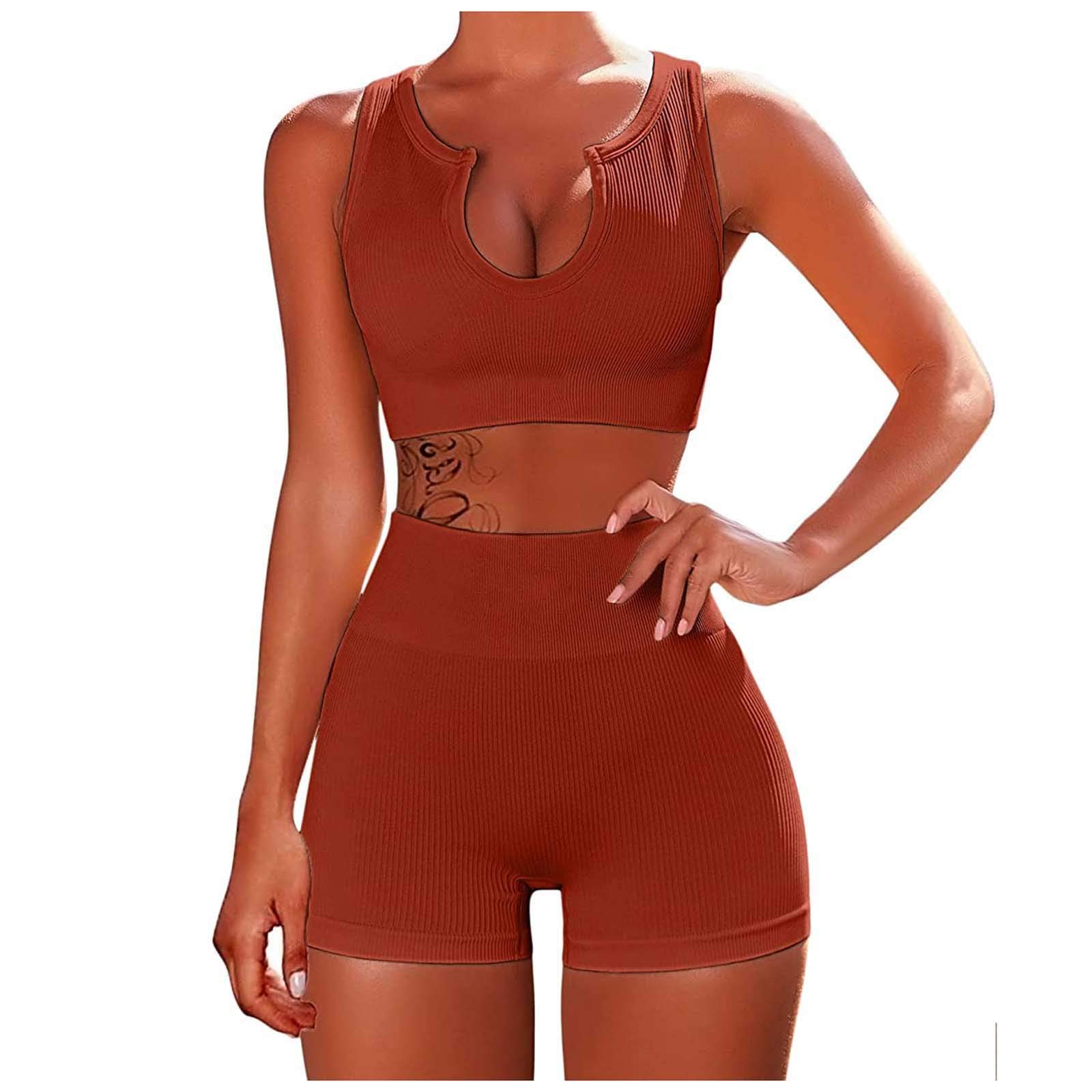 SUJING Women's 2-Piece Seamless Ribbed Workout Set - Crop Tank Top & High Waist Shorts | Gym, Yoga, Running & Casual Wear Outfits