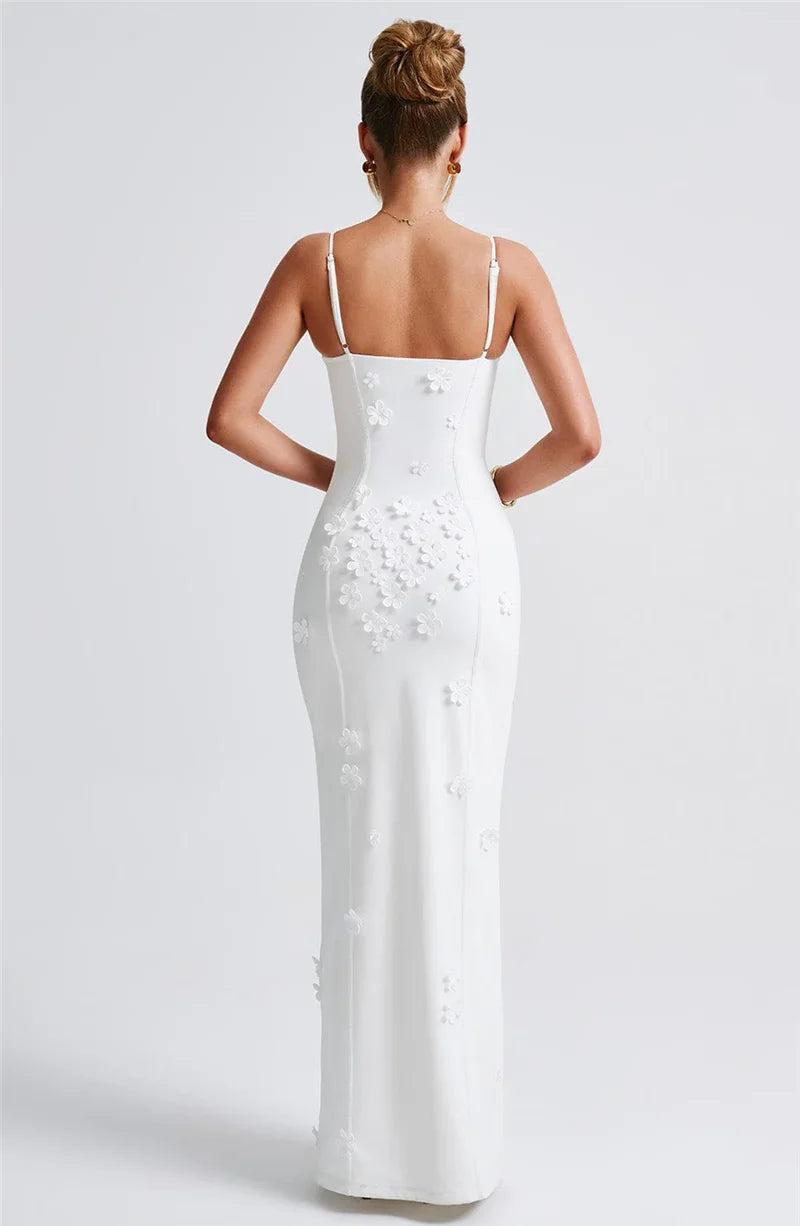 3D Floral Spaghetti Strap Sexy Maxi Dress for Women - Off Shoulder Backless Thigh High Split Evening Gown | Perfect for Club Parties, Date Nights & Summer Vacations