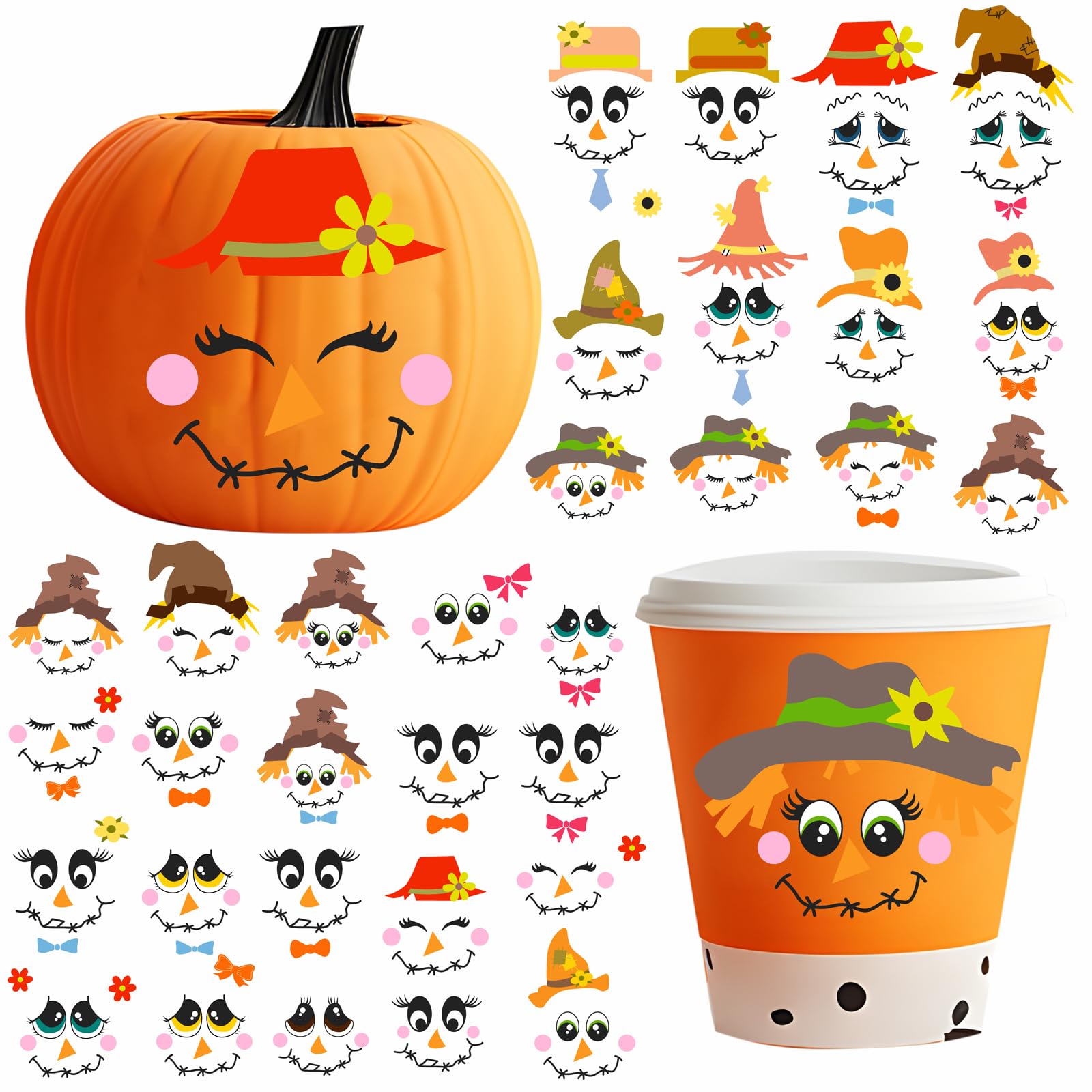 Halloween Pumpkin Face Stickers - Funny Cartoon Decals for Pumpkin Decorating, Glass Cups & Jars - Perfect for Halloween Party, Thanksgiving Decor & Fall Crafts