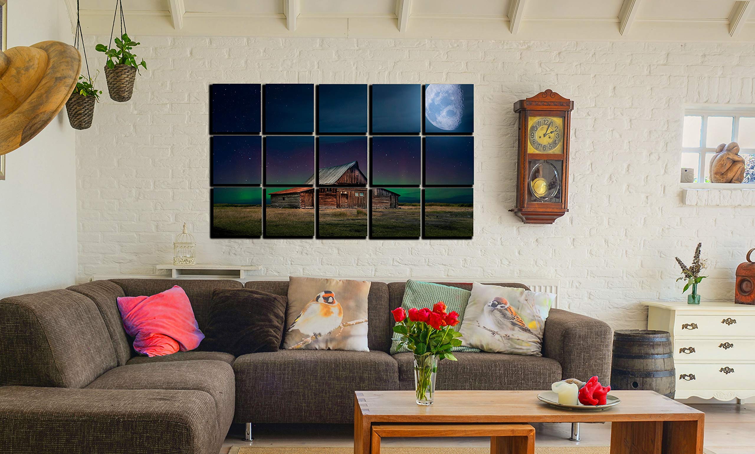 15-Piece Moon Sky Wall Art Canvas Print Set - Nature Themed Northern Lights Painting Decor for Living Room & Bedroom (30x50 Inches) | Perfect for Home, Office & Gift Giving