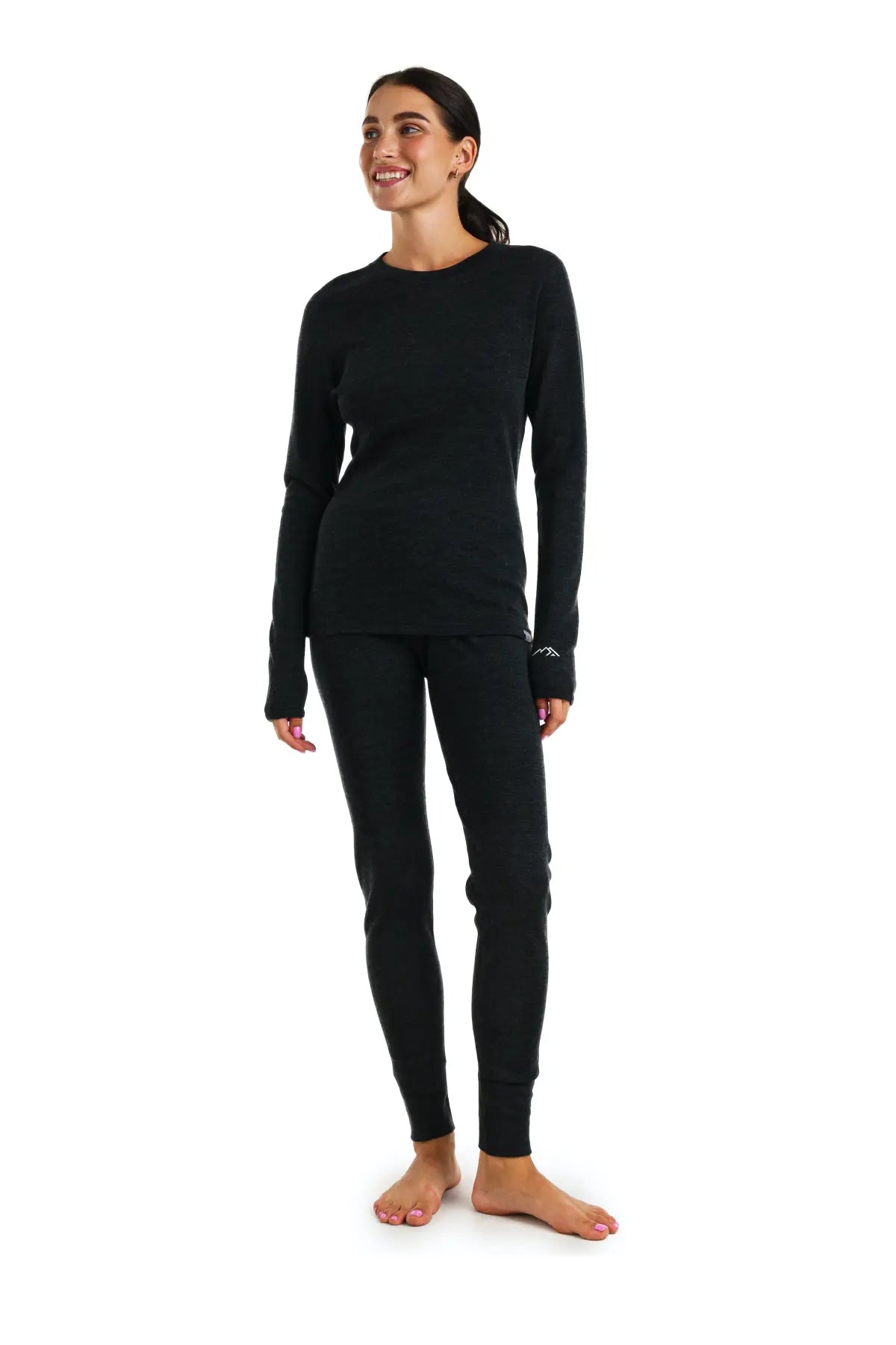 Women's Merino Wool Thermal Underwear Set 320 GSM - Charcoal Grey - Base Layer for Hiking, Skiing & Winter Outdoor Activities