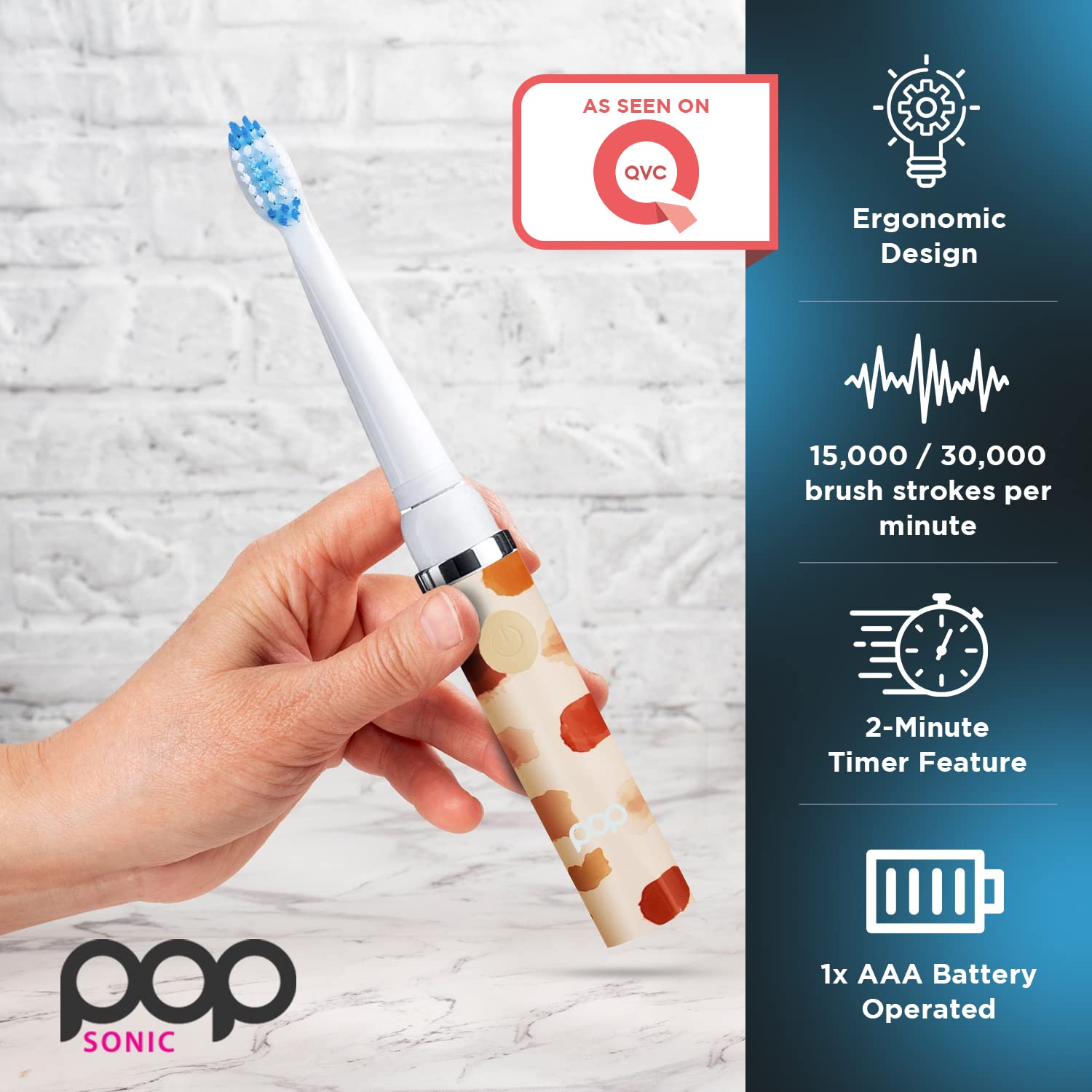 Pop Sonic Electric Toothbrush for Kids - Rechargeable Giraffe Design with 2 Speed Modes (15,000-30,000 RPM), Soft Dupont Nylon Bristles, AAA Battery Powered - Perfect for Travel, Home & School Use