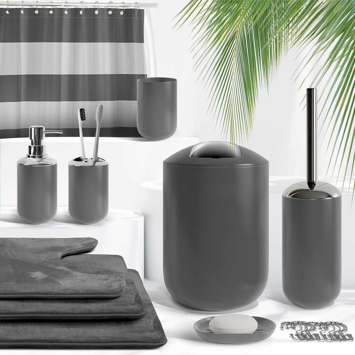 Clara Clark 23PC Gray Bathroom Set - Shower Curtain & Accessories for Modern Bathrooms