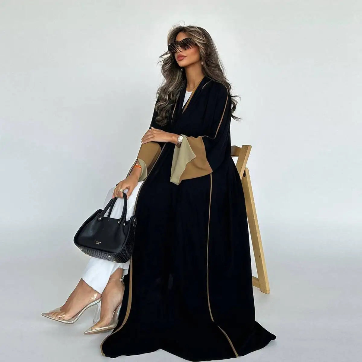 Elegant Two-Tone Sleeve Cardigan Open Abaya Dress for Women - Perfect for Prayer, Modest Fashion & Special Occasions